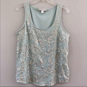 Lauren Conrad Shirt Silver Floral Beaded Top
